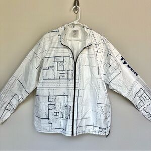 Leslie Jordan Vintage Tyvek Blueprint Zip Jacket Windbreaker XXL